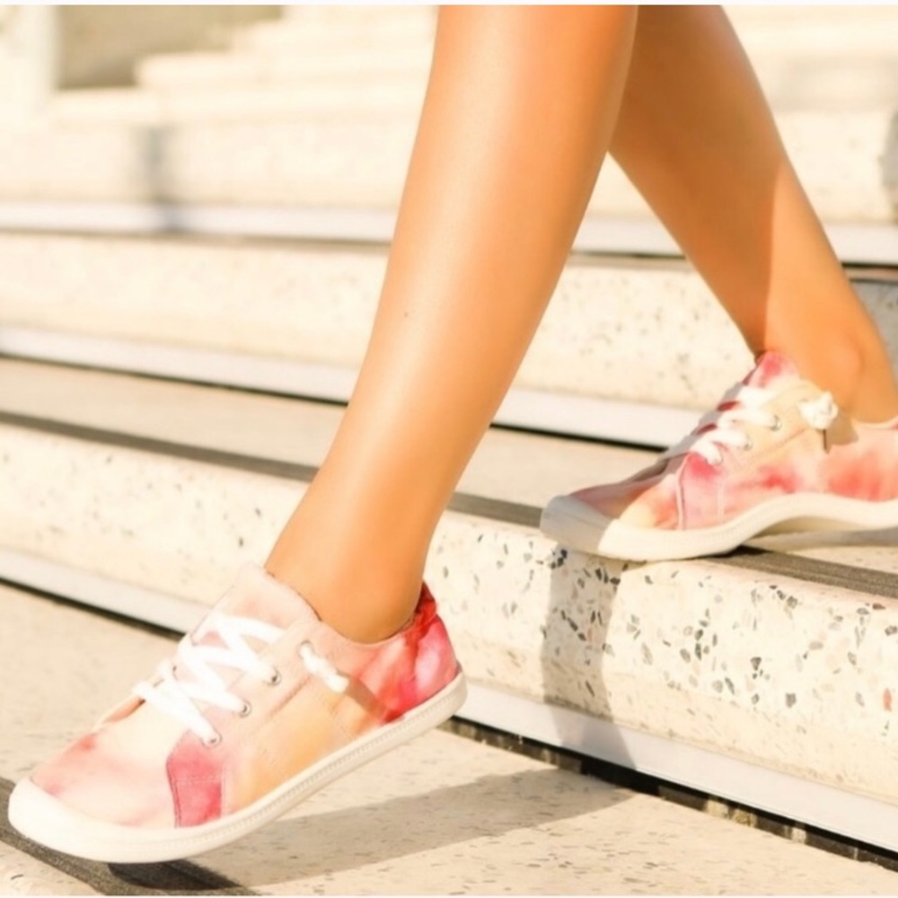 LAST PAIR! NIB Peach Pink Orange Tie Dye Canvas slip on sneaker - Picture 2 of 4
